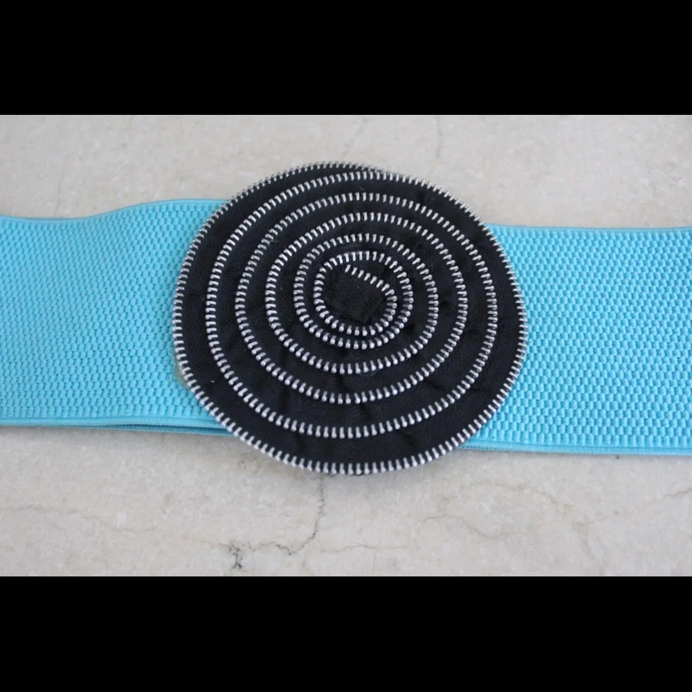 Blue & black zipper flower button belt
